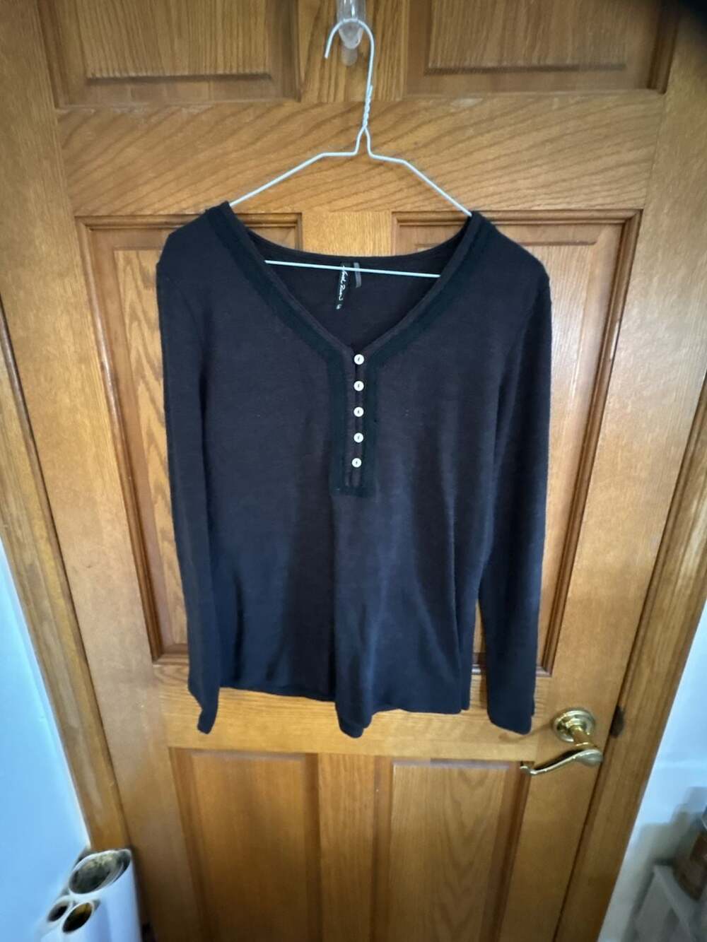 Nord Riv Long Sleeve Black Henley Top with Button Placket Size L